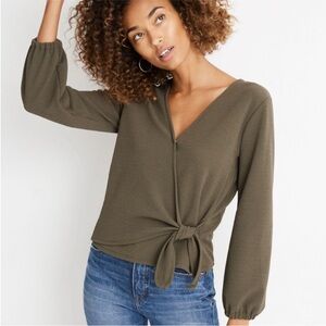 Madewell Green Crepe Faux Wrap Top